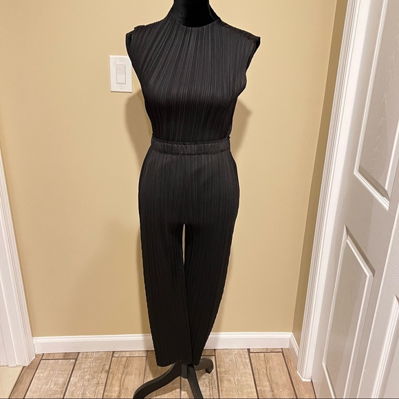 Office two pieces set turtleneck top loose pants casual pleated wide leg pants - Picture 10 of 15